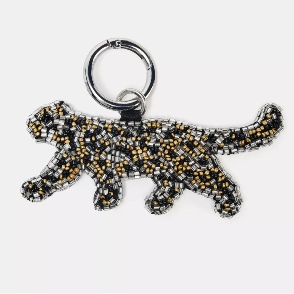 Zara Beaded Leopard Animal Keychain - Black and Gold 6654/610 Bag Charm